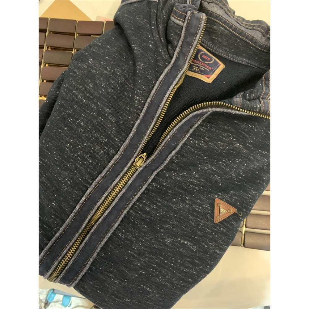 MCS Macostar LS Leather‎ Detail Zip Up Sweatshirt Men's 2XL Blue Cotton